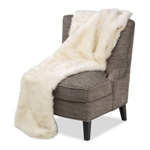 Michael Amini Brighton 56x72" Plush Faux Fur Fabric Throw in Cream/Natural | Cymax