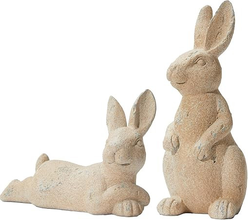 DN DECONATION Easter Decorations Bunny Figurines Set, Vintage Rabbit Statues for Easter Beige Dec... | Amazon (US)