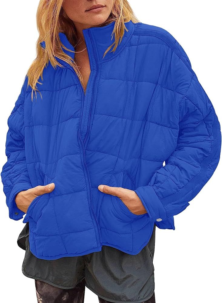 Women's Lightweight Down Coat Long Sleeve Full Zipper Oversized Packable Short Puffer Jackets | Amazon (US)