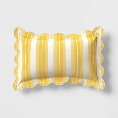 20"x12" Scalloped Outdoor Lumbar Pillow Yellow Stripe - Threshold™ | Target