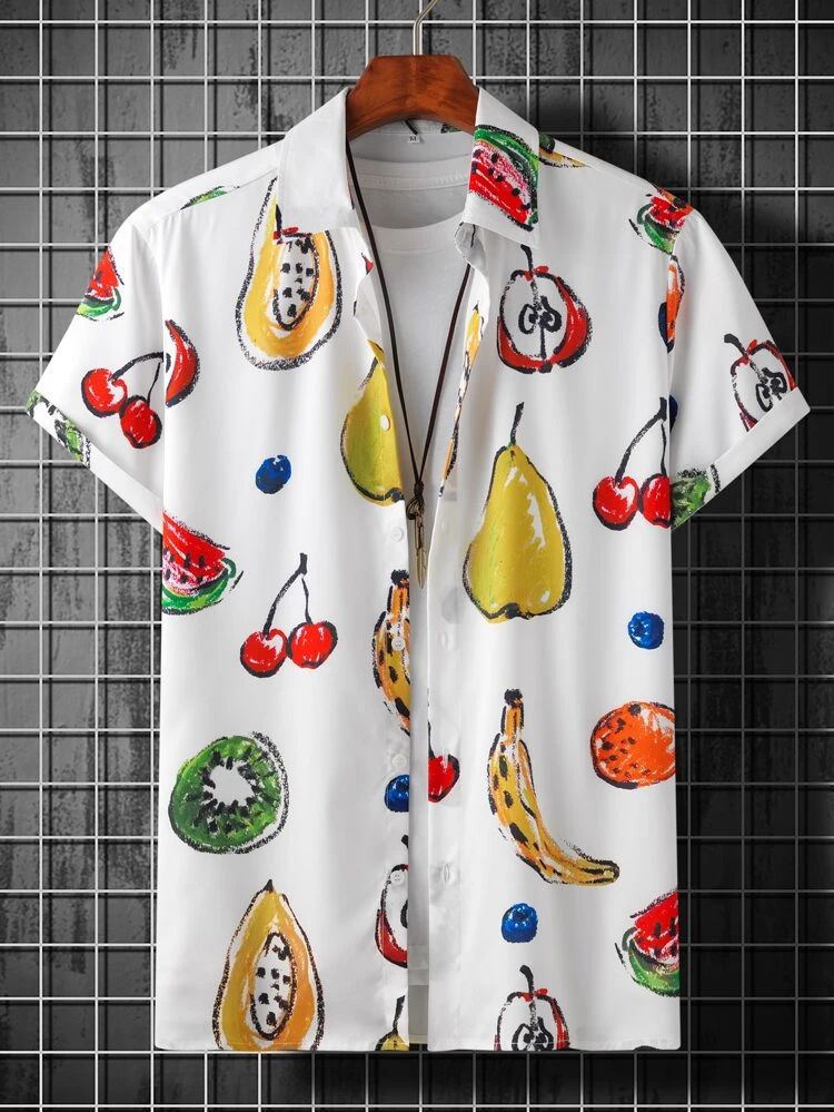 Men 1pc Random Fruit Print Button Up Shirt | SHEIN