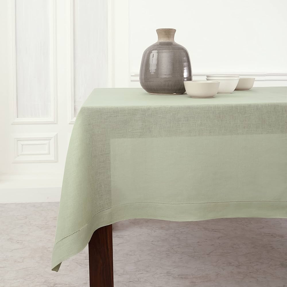 Solino Home Linen Tablecloth 60 x 108 Inch - Classic Hemstitch 100% Pure Linen Sage Green Table C... | Amazon (US)