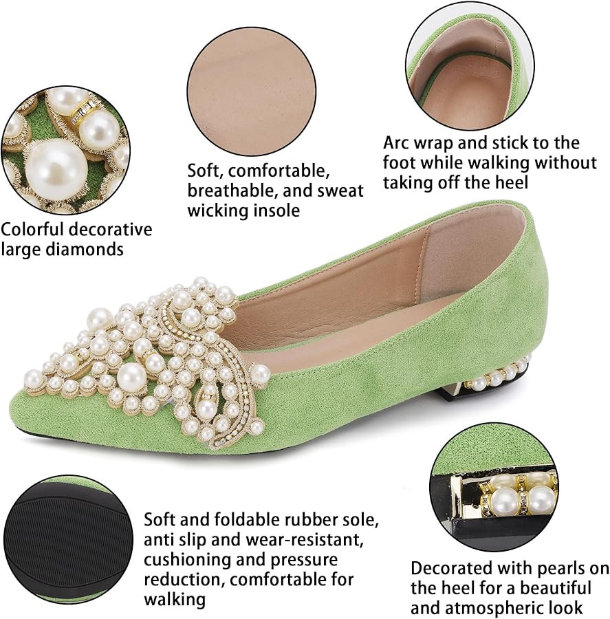 Flats for Women Bling Rhinestone Pointed Flat Shoes Comfort Slip on Low Heel Wedding Dress Shoes ... | Amazon (US)