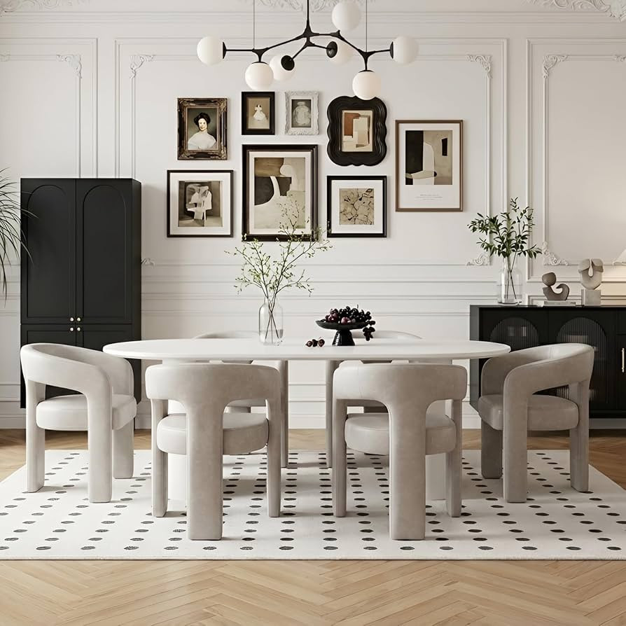 Set of 6 Modern PU Leather Upholstered Dining Chairs with Open-Back, Cute Barrel Side Chairs Kitc... | Amazon (US)