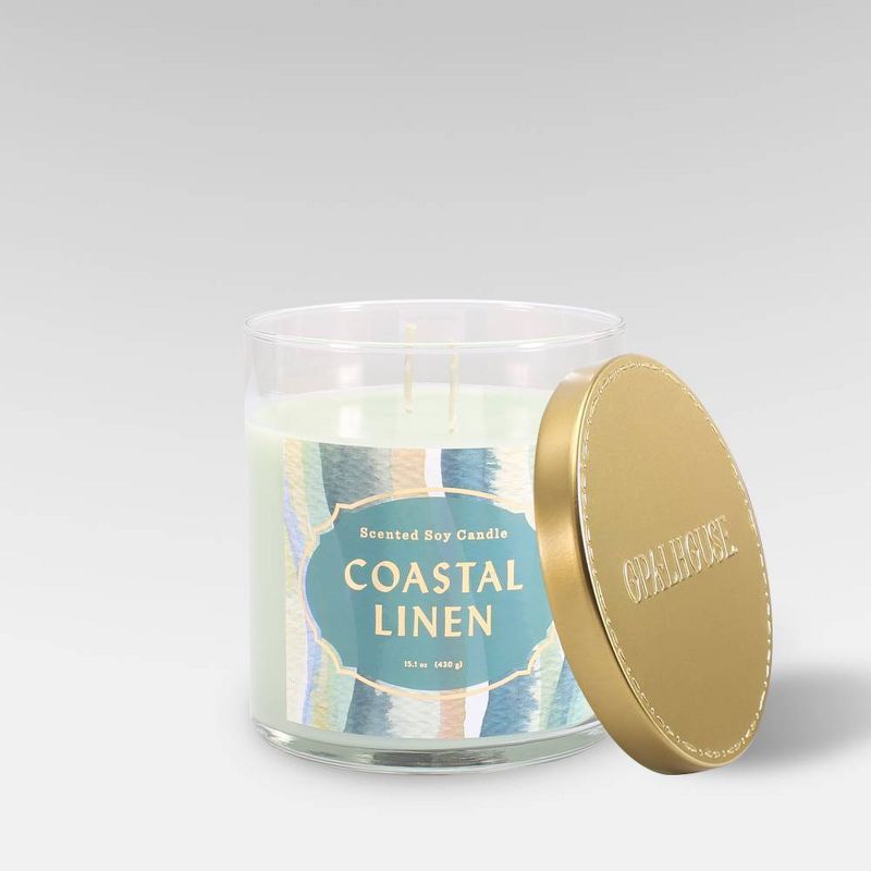 15.1oz Lidded Glass Jar 2-Wick Candle Coastal Linen - Opalhouse™ | Target