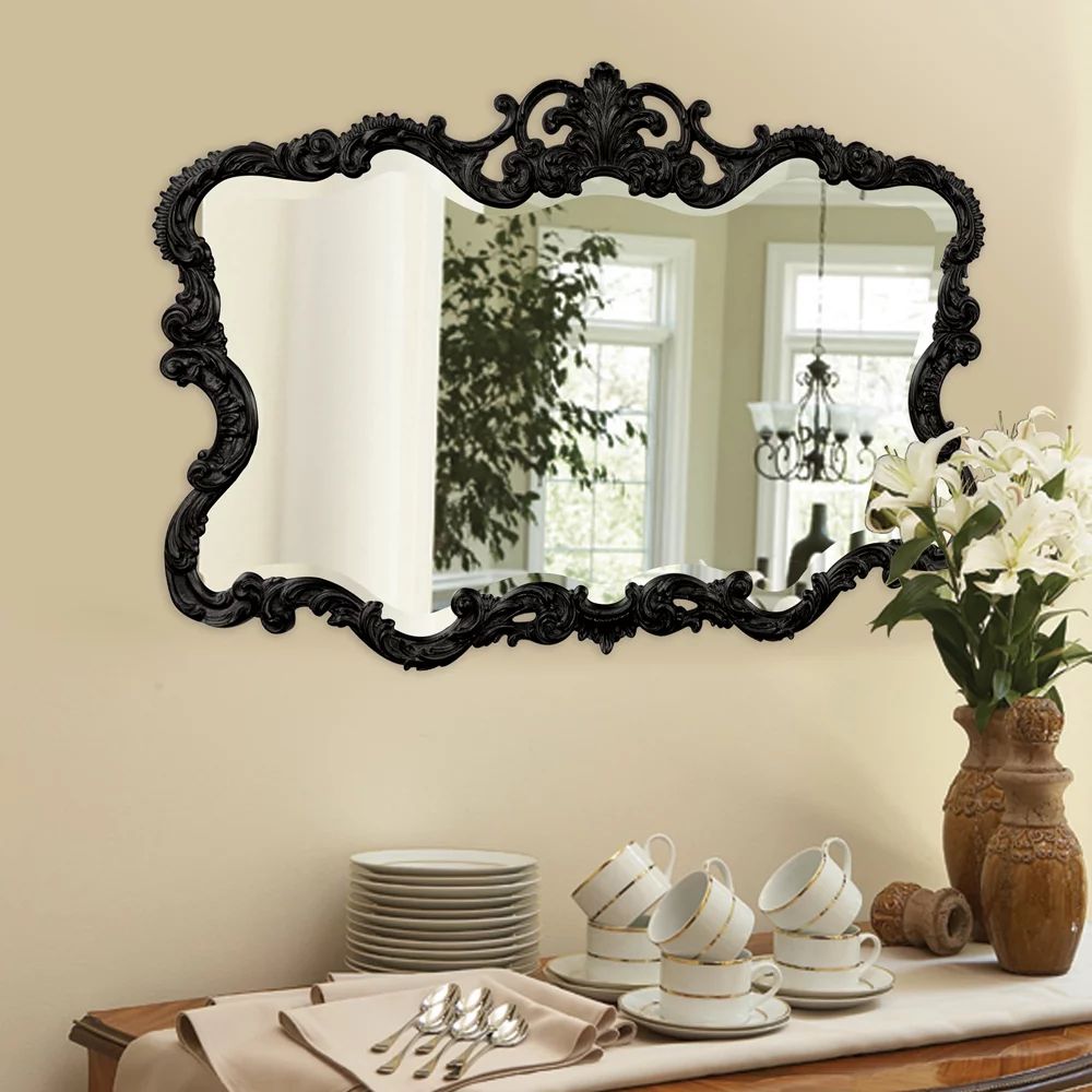 Tyler Dillon Rectangular Polyurethane 27" by 38" Black Ornate Mirror | Walmart (US)