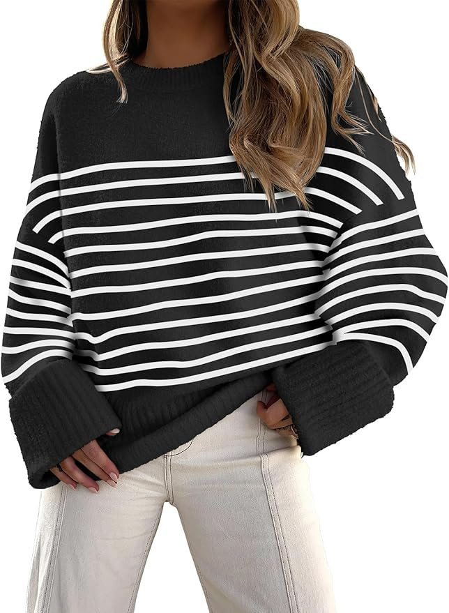 ANRABESS Women's Crewneck Long Sleeve Oversized Fuzzy Knit Chunky Warm Pullover Sweater Top | Amazon (US)