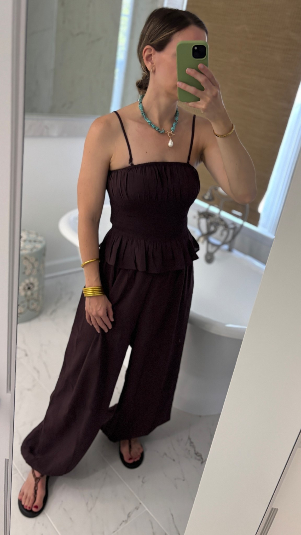 Ruffled jumpsuit making for the easiest throw on & go look ✨ in an xs 

#LTKBump #LTKootd #LTKmomlife