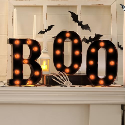 Halloween Decorations-3 LED Marquee Light up Letters "BOO" Sign Halloween Decor for Kitchen Tabletop Mantel Party Indoor | Amazon (US)