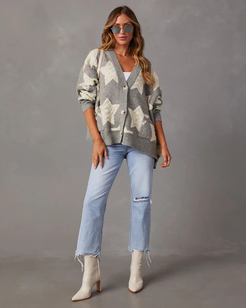 Chasing The Stars Pocketed Oversized Cardigan - Grey | VICI