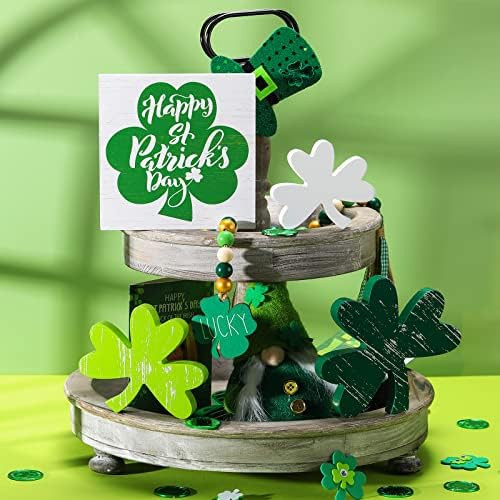 5 Pcs St. Patrick's Day Decor Tray Table Wooden Sign Rustic Shamrock Freestanding Decorations Iri... | Amazon (US)