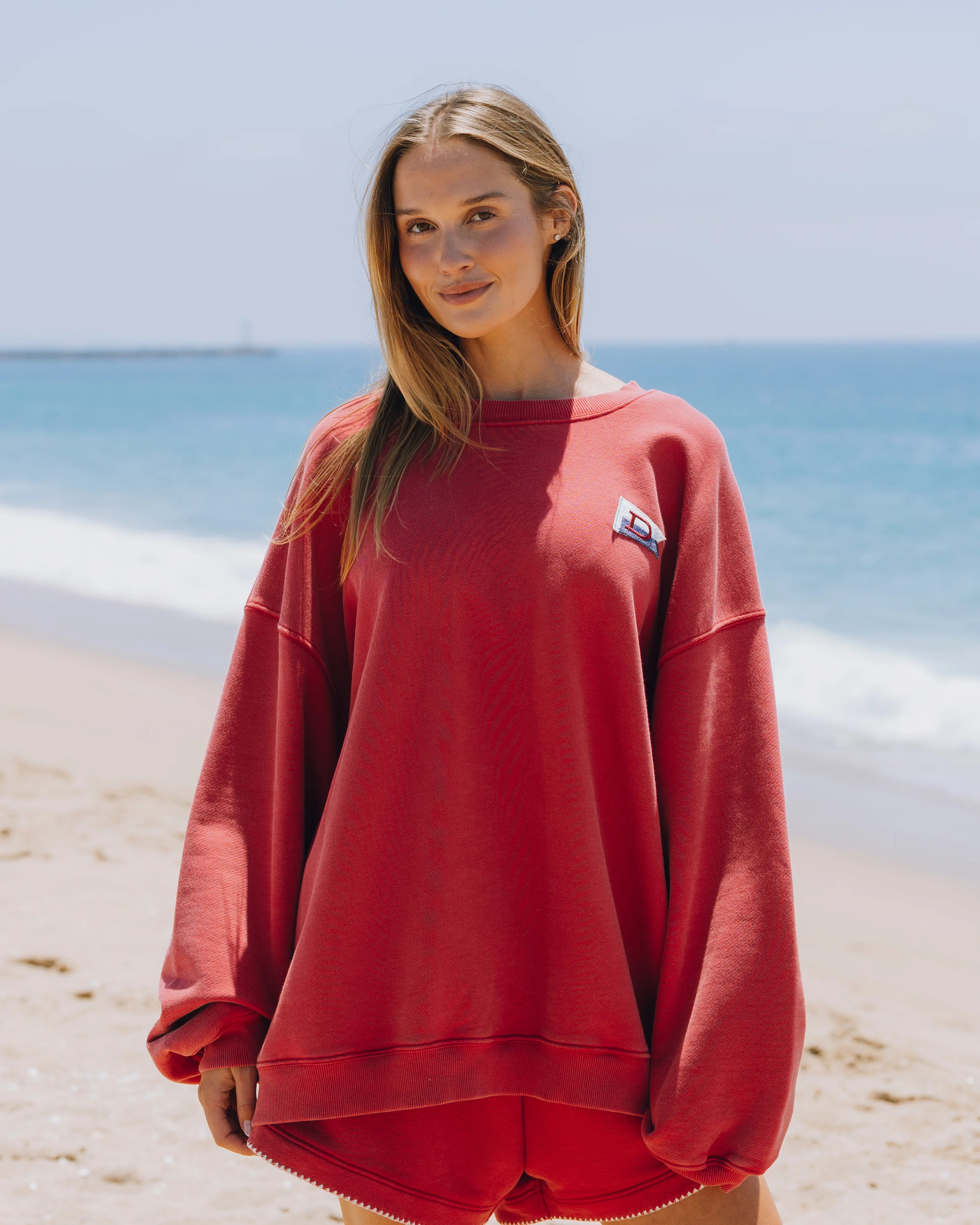 Heavyweight Oversized Out East Crew - Sunbleached Vintage Red | Daily Drills LLC
