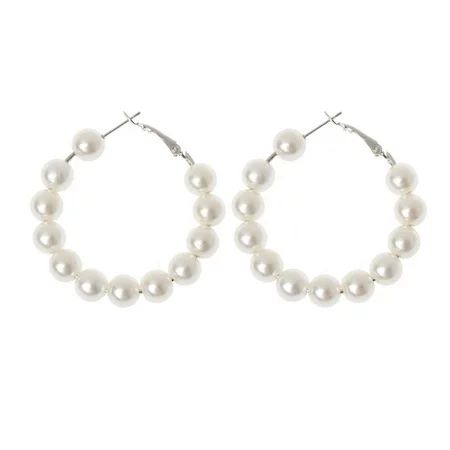SPHET Elegant White Pearls Hoop Earrings Women Oversize Pearl Circle Fashion Jewelry | Walmart (US)