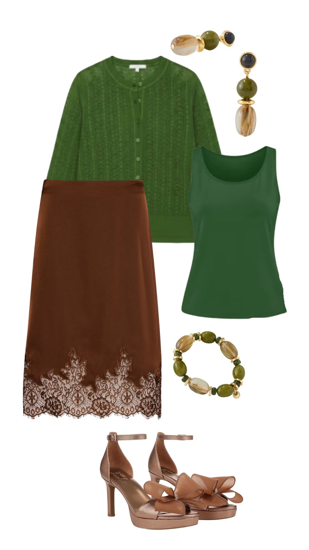 I can’t wait for this cardigan and lace skirt to arrive! 🍂

One of my favorite things to do is plan outfits before all the pieces even make it to my closet. It helps me see how everything will work together—and I already know this combination is going to be a favorite.

Rich greens, warm chocolate brown, and gold accessories create such a beautiful, harmonious color story. And those bow heels? They were impossible to resist! 🤎

I’ve linked everything below if you’d like to take a closer look. Which piece would you reach for first—the cardigan, lace skirt, or those gorgeous bow heels? ✨

#LTKootd #LTKOver40 #LTKWorkwear