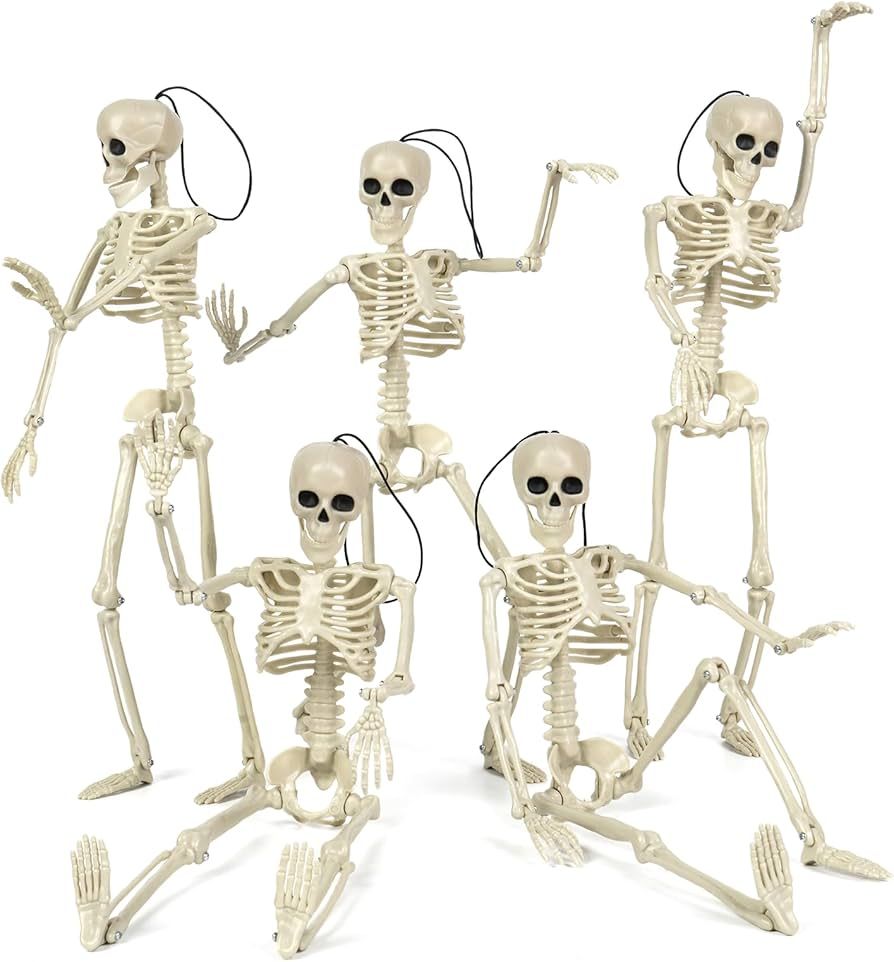 DECORLIFE 5 Pack 16" Halloween Skeleton Decoration, Small Posable Skeleton with Movable Joints fo... | Amazon (US)