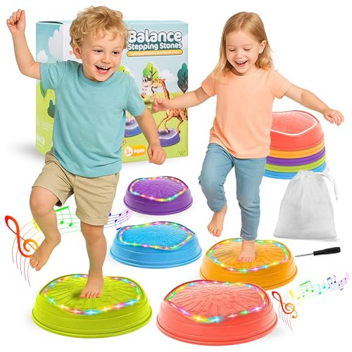 DREAMSCAPE KIDS Glow-in-The-Dark Musical Balance Stepping Stones, 5 pcs, Non-Slip Sensory Toy with Lights & Music, Indoor/Outdoor Montessori Obstacle Course for Toddlers & Kids 3+ | Amazon (US)