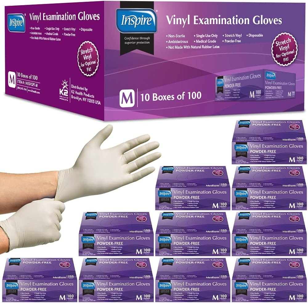 Inspire Stretch Vinyl Exam Gloves | THE ORIGINAL Quality Disposable Latex Free Medical Glove Clea... | Amazon (US)