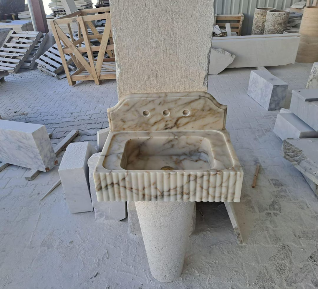 Ready to Be Sent!!!, Calacatta Marble Floating Vanity Sink With Backsplash - Wall Mounted Sink - ... | Etsy (US)