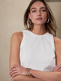 Cropped Linen-Blend Covered Button Tank | Banana Republic Factory