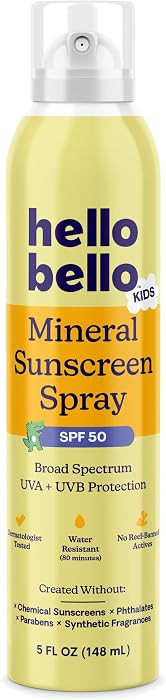 Hello Bello Kids SPF 50 Mineral Sunscreen - 5oz Spray - Water Resistant Broad Spectrum UVA + UVB ... | Amazon (US)