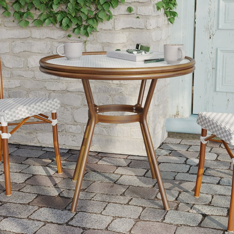 Flash Furniture Indoor/Outdoor Commercial French Bistro 31.5" Table, White and Gray PE Rattan, Gl... | Walmart (US)