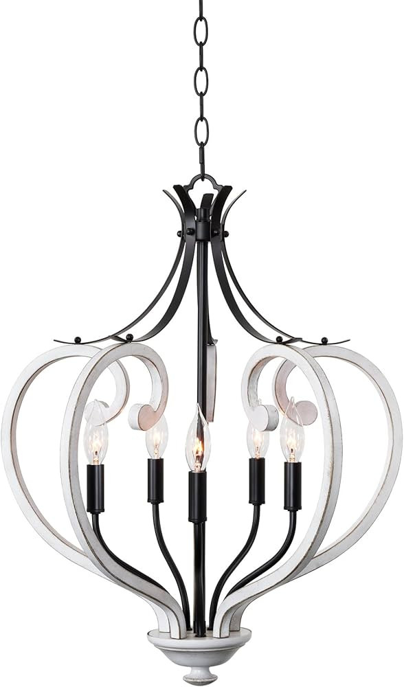 Kira Home Cleo 26" 5-Light Modern Pendant Chandelier, Distressed Antique White + Black Finish | Amazon (US)