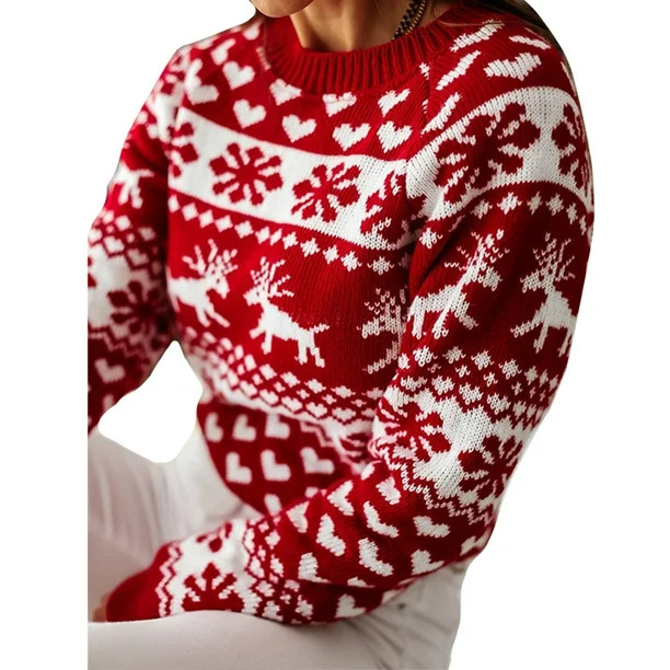 KZKR Women's Christmas Sweater Long Sleeve Pullover Elk Snowflake Printed Knitted Winter Tops - W... | Walmart (US)