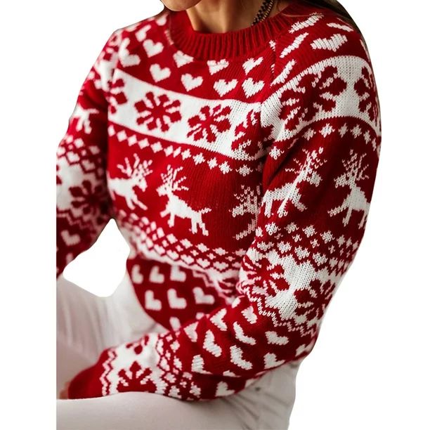 KZKR Women's Christmas Sweater Long Sleeve Pullover Elk Snowflake Printed Knitted Winter Tops - W... | Walmart (US)