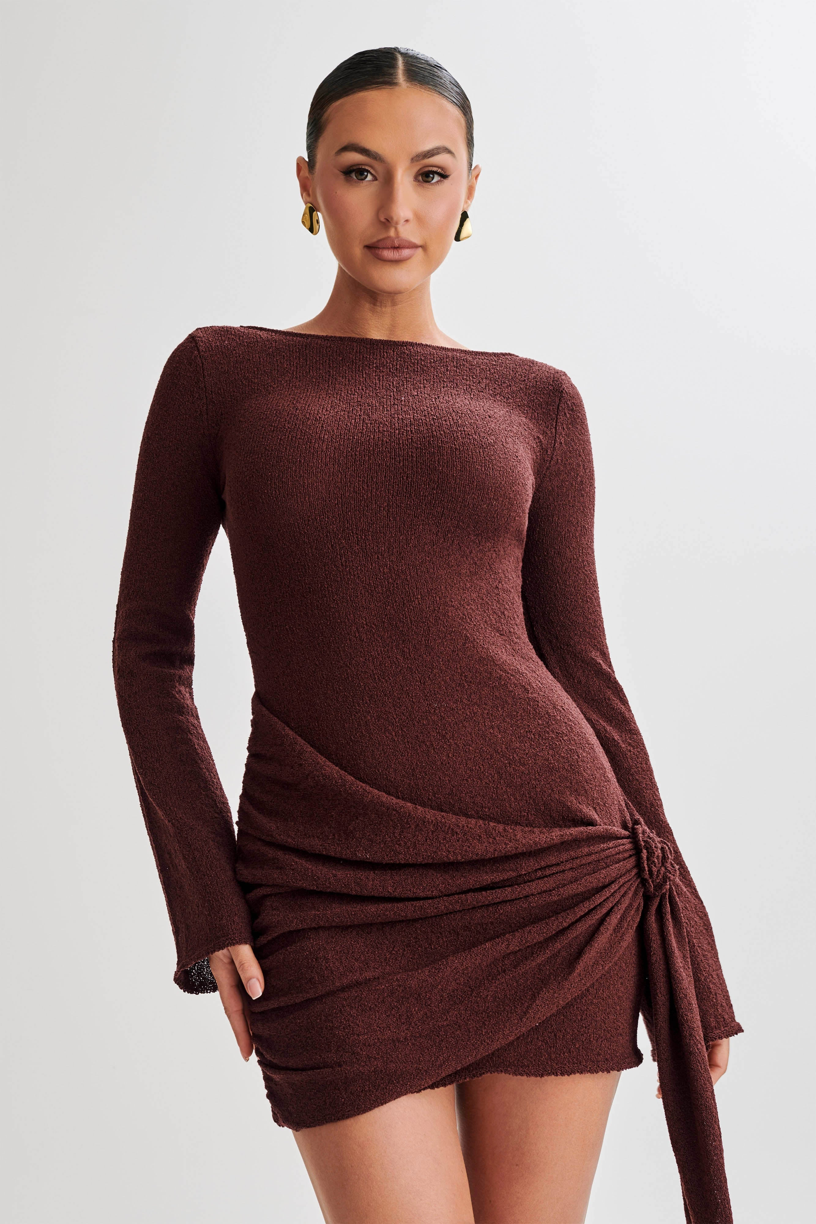 Liana Long Sleeve Knit Mini Dress - Plum | MESHKI US
