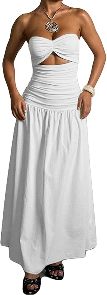 Qikaka Women's Off Shoulder Ruched Ruffles Solid Bodycon Sexy Nightclub Party Dress | Amazon (US)