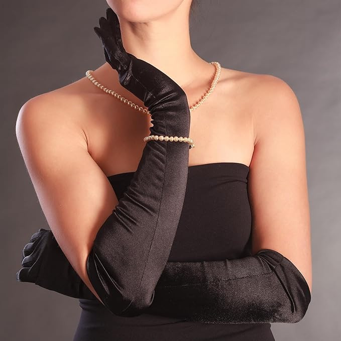 Long Opera Party Gloves for Women Formal, Black Gloves Halloween Costume 1920s Satin Tea Party | Amazon (US)