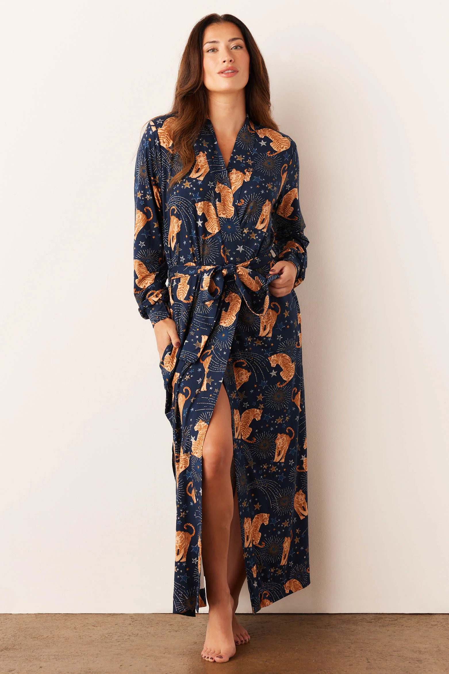 Skyler Banded Long Robe | Cosmic Jungle | MASONgrey