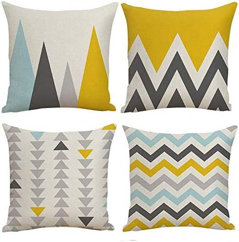 Jasfura Set of 4 Yellow and Gray Geometry Throw Pillow Covers 18x18 Inch,Blue Triangles Decorativ... | Amazon (US)