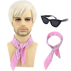 Bettecos Short Blonde Cosplay Wig for Men with Bandana and Glasses Men’s Blond Cowboy Costume S... | Amazon (US)
