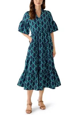 Petite Elbow Sleeve Multi-Tiered Midi Dress | Belk