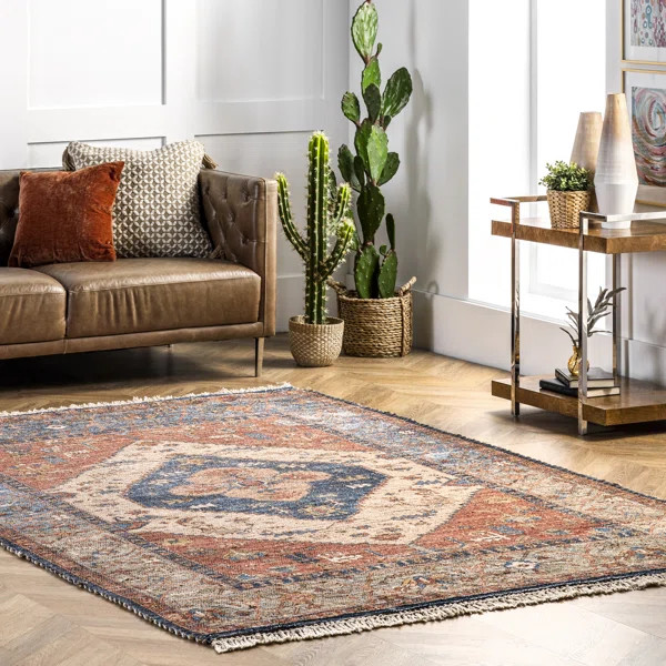 Shamus Traditional Distressed Medallion Flatweave Rust/Blue/Brown Rug | Wayfair North America