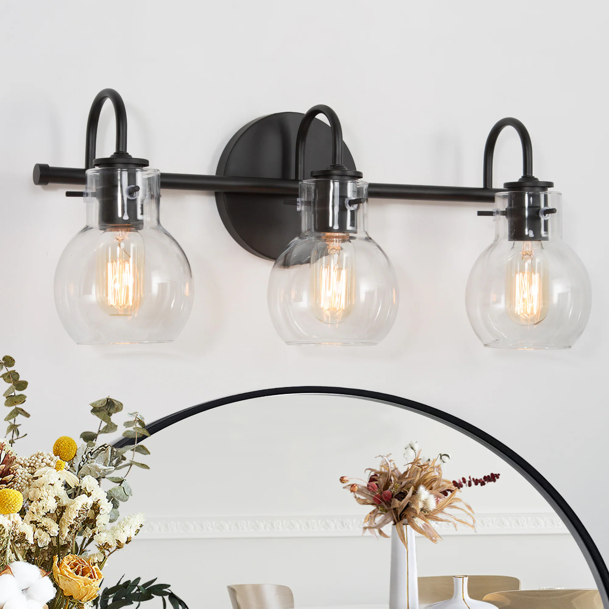 LNC Charm 22-in 3 Light Matte Black Farmhouse Bathroom Vanity light bar | Lowe's