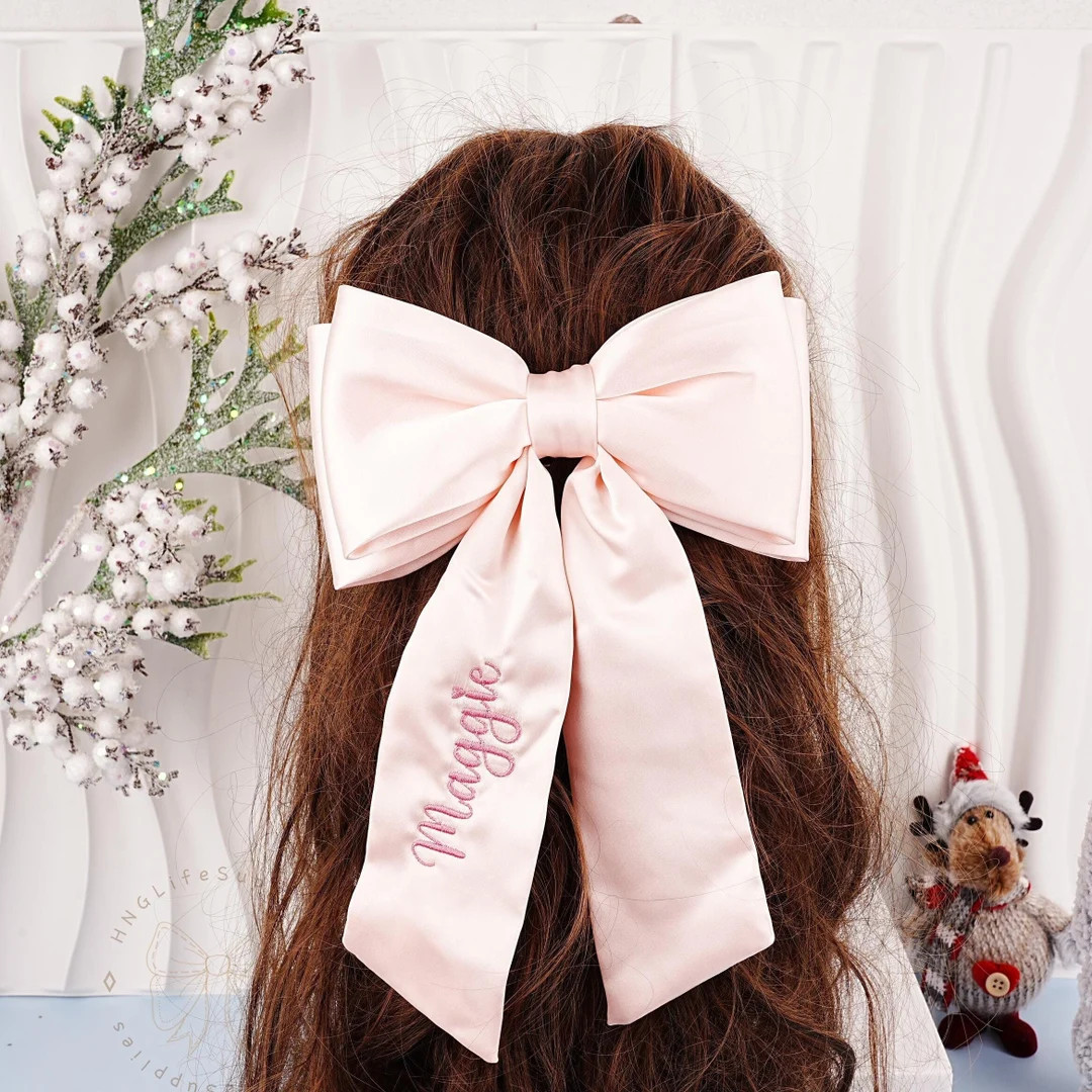Embroidered Hair Bows, Personalized Girls Hair Accessories, Custom Your Name Hair Bows, Bridal Ha... | Etsy (US)