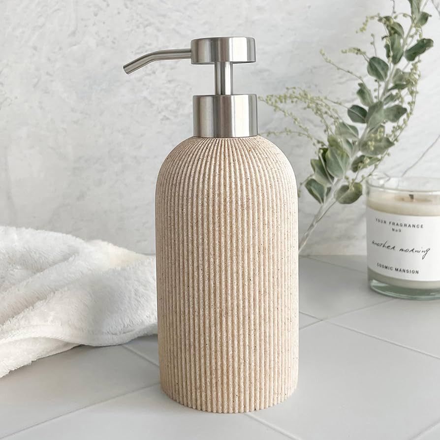 Elegant Boho Beige Hand Soap Dispenser with Stainless Steel Pump, for Bathroom Countertop and Kit... | Amazon (US)