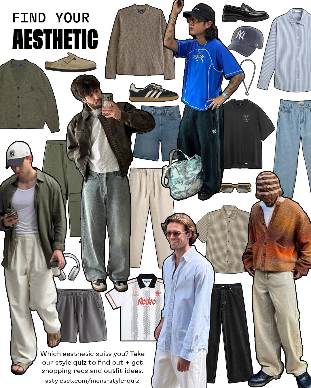 take our style quiz to find your aesthetic on astyleset.com/mens-style-quiz 🎱 pick some products & get matched with a style + get links to shop/outfit ideas

#LTKStyleTip #LTKSummerEdit #LTKMens