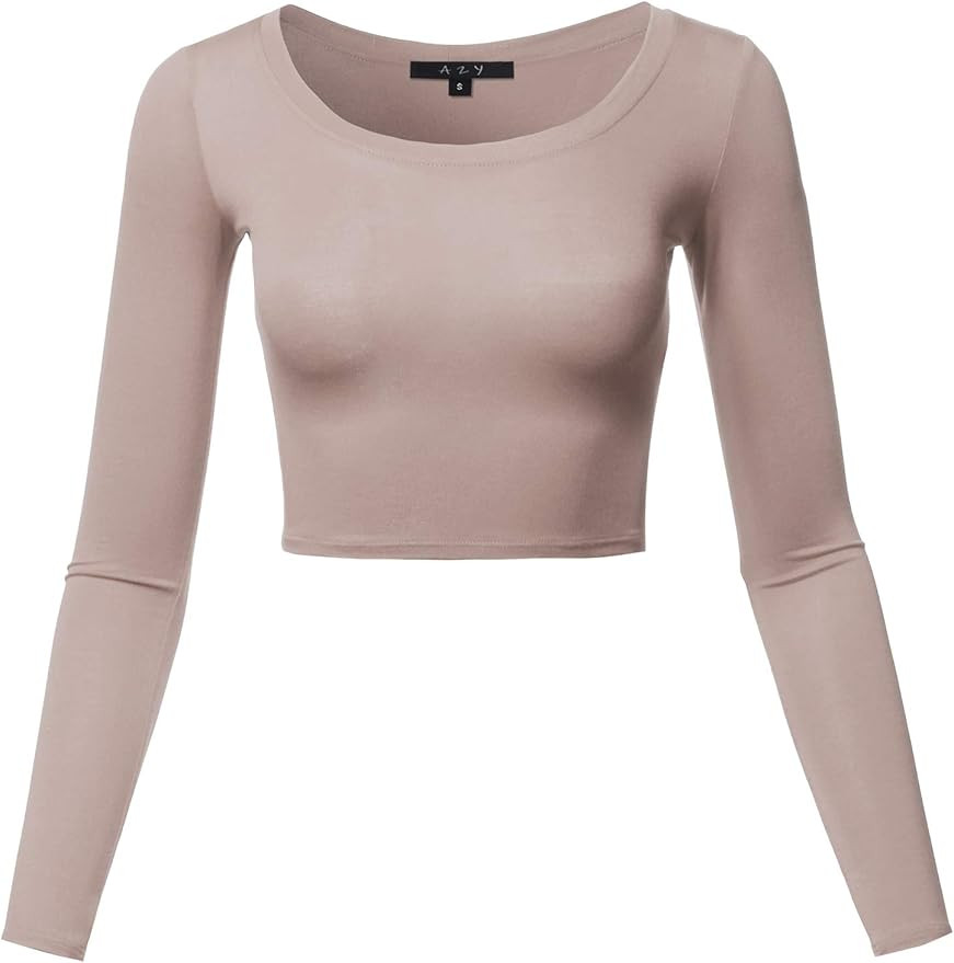 Women's Basic Solid Stretchable Scoop Neck Long Sleeve Crop Top | Amazon (US)