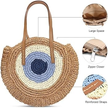 Malocids Straw Bag Round Summer Large Woven Beach Bag Purse Handle Shoulder Bag for Women Vacatio... | Amazon (US)