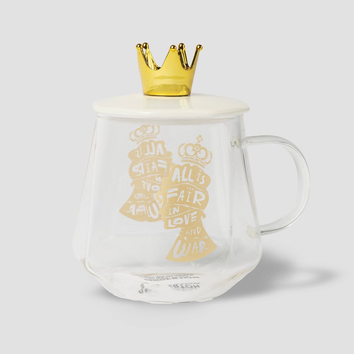 Bridgerton Izzy & Liv 11oz Glass 'All is Fair in Love and War' Mug with Crown Lid | Target