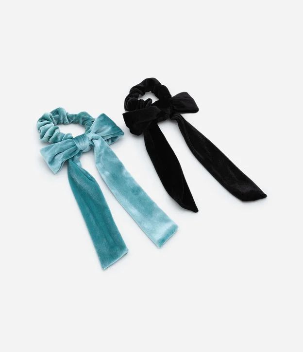 Kit 02 Scrunchies em Veludo com Laço Preto/Azul Tiffany | Renner (BR)