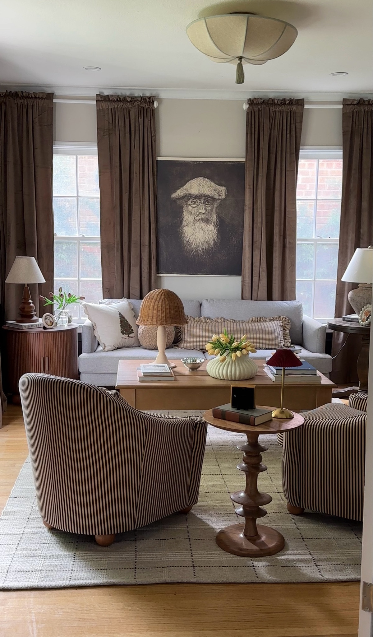 Lamp, rug, table, coffee table, art, curtains, chairs, sofa, side table

#LTKHome