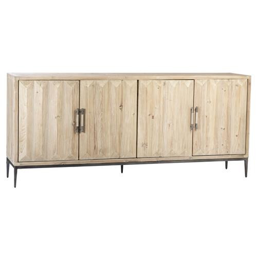 Moira Rustic Lodge White Wood Black Iron Base Rectangular 4 Door Sideboard | Kathy Kuo Home