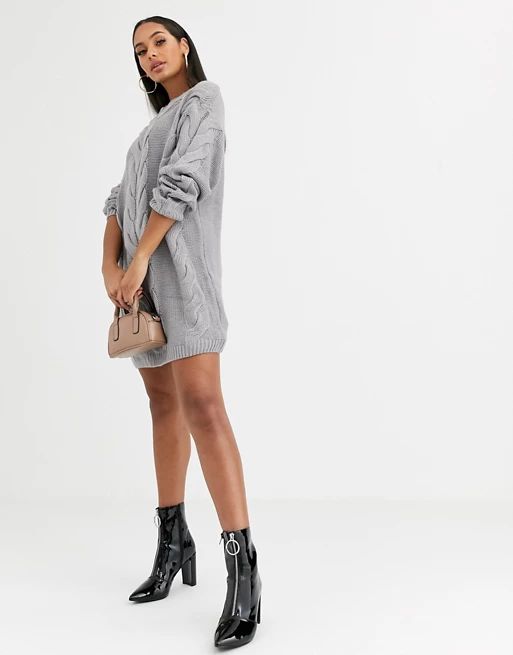 Missguided cable knit sweater dress in gray | ASOS (Global)