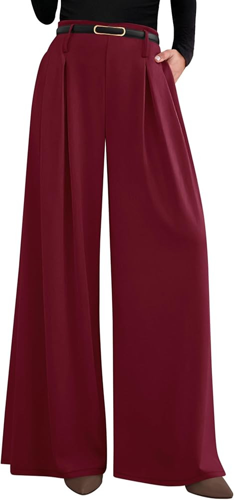 PRETTYGARDEN Womens Fall Wide Leg Trousers 2025 High Elastic Waist Loose Pleated Long Flowy Palaz... | Amazon (US)