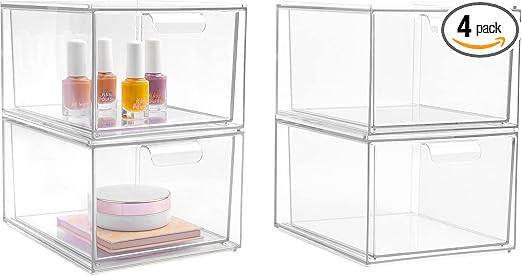 Vtopmart 4 Pack Stackable Makeup Organizer Storage Drawers, Acrylic Bathroom Organizers，Clear P... | Amazon (US)