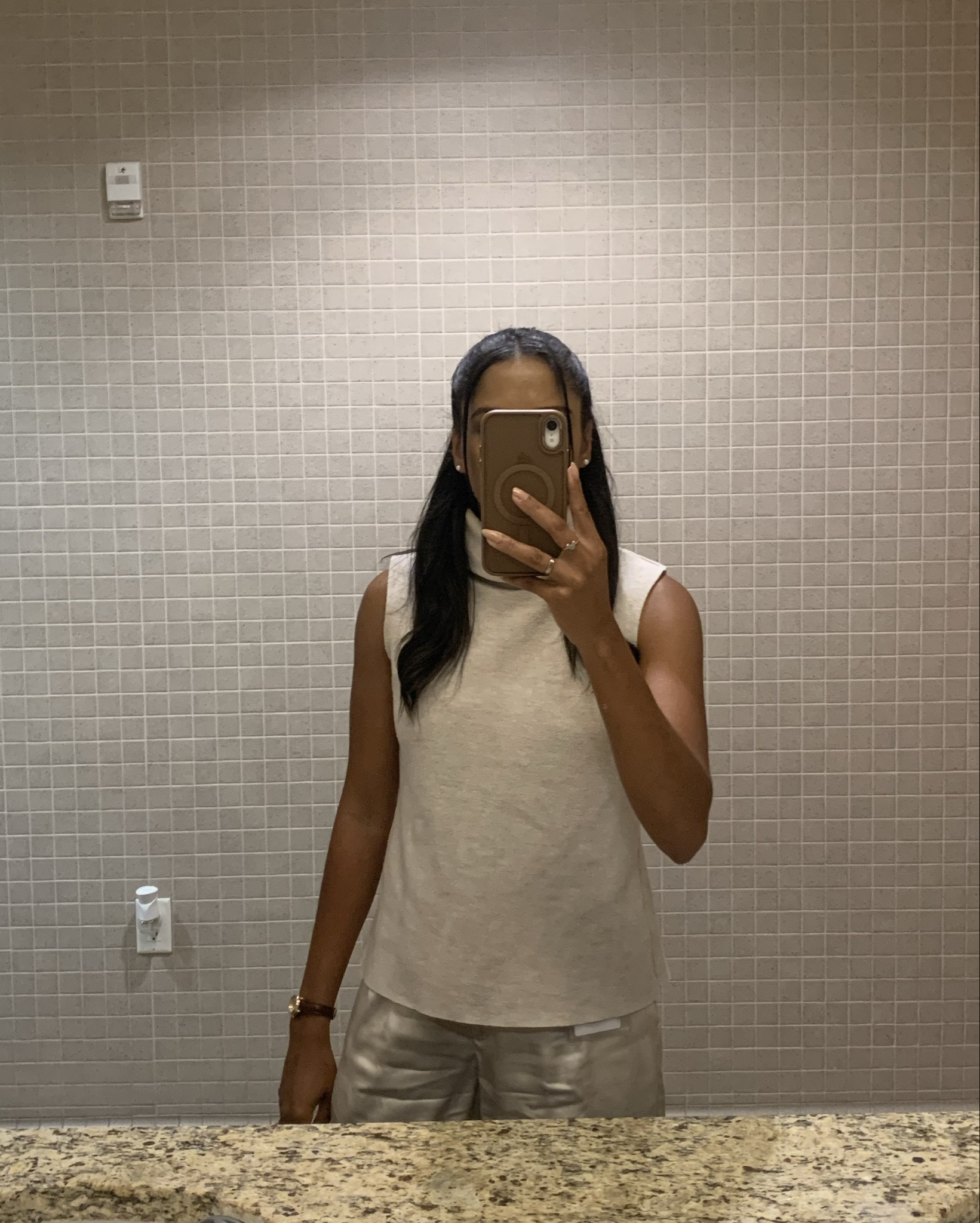 OOTD featuring a sleeveless turtleneck from Zara, satin pants from A&F, a cozy H&M sweater and ballet flats from Chanel!

#LTKStyleTip #LTKFindsUnder50 #LTKWorkwear